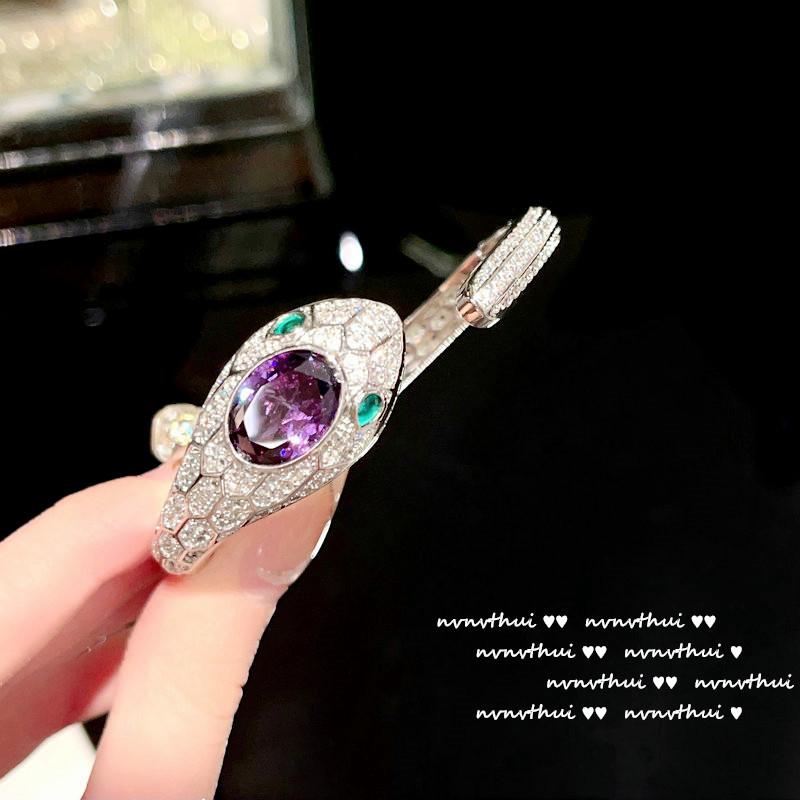 Original Women Sparkling Amethyst Snake Head Wedding Jewelry Sets White Gold Plated Banquet Ring/Earring/Necklace/Bracelet Chain