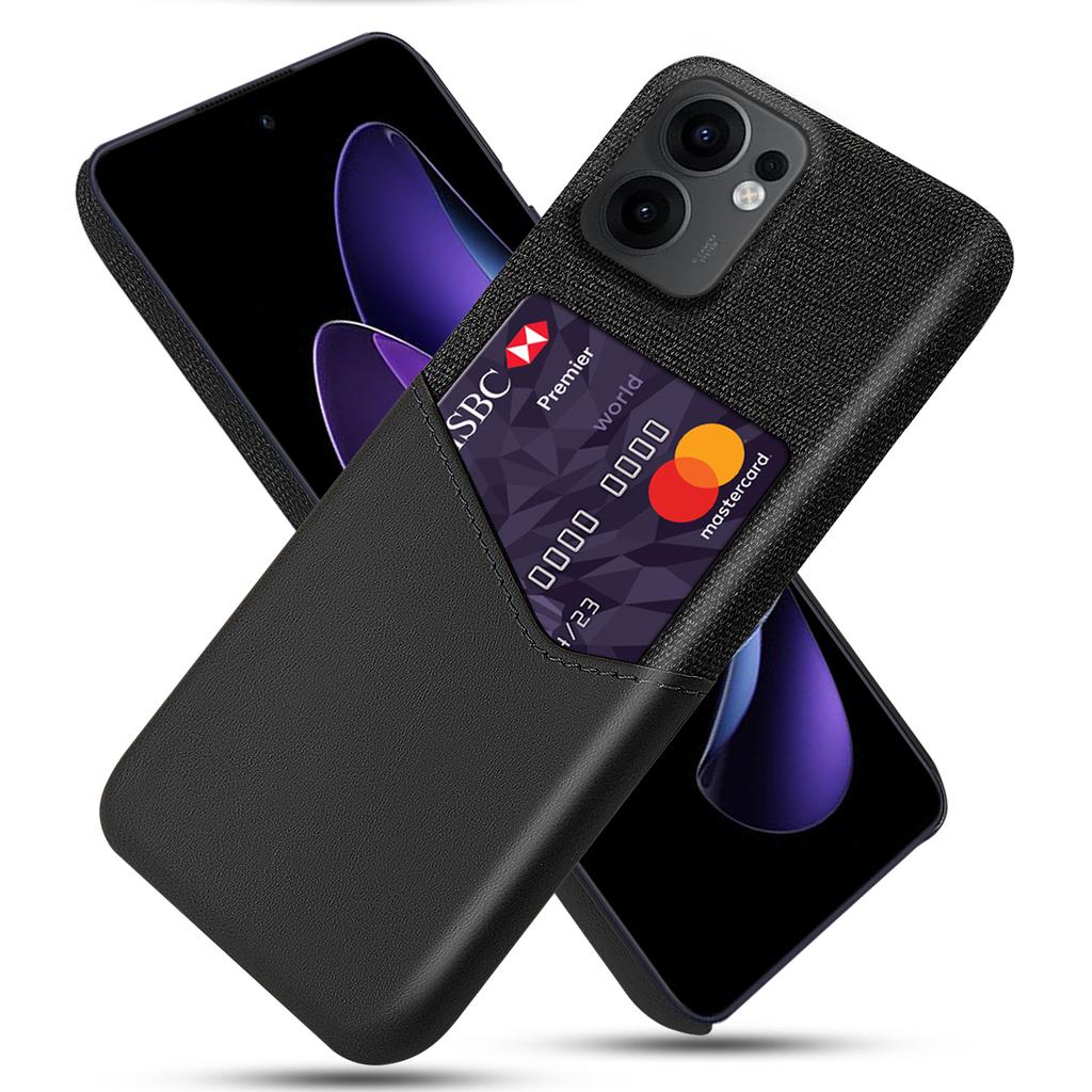For Oppo Reno13 F 5G Case PU Leather Cloth Texture Hard PC Phone Cover with Card Holder