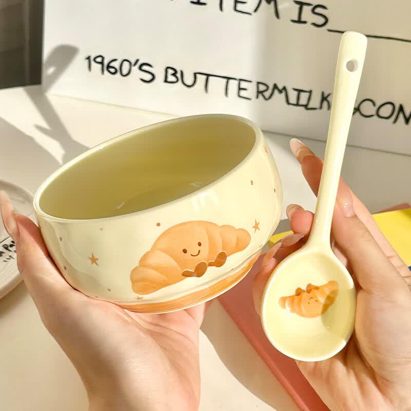 De ou Xingguang Fruit Croissant Ceramic Rice Bowl 4.65 inch + Exclusive Spoon