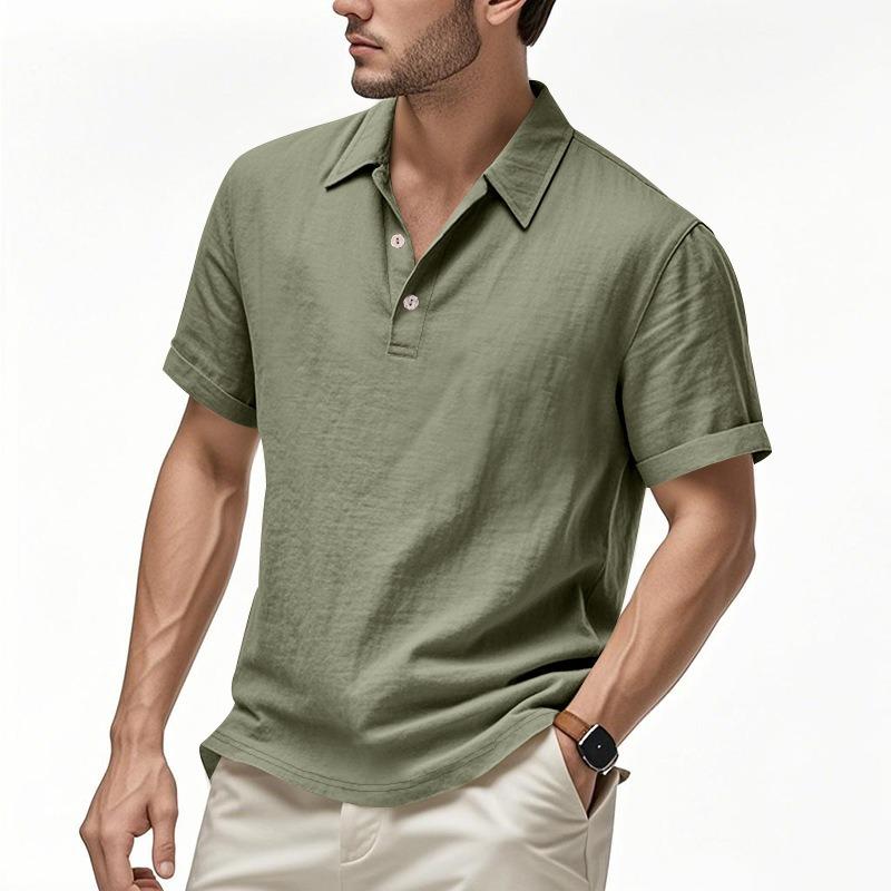 Summer Men's Casual Buttoned Loose Linen Lapel Short Sleeve Shirt for Men