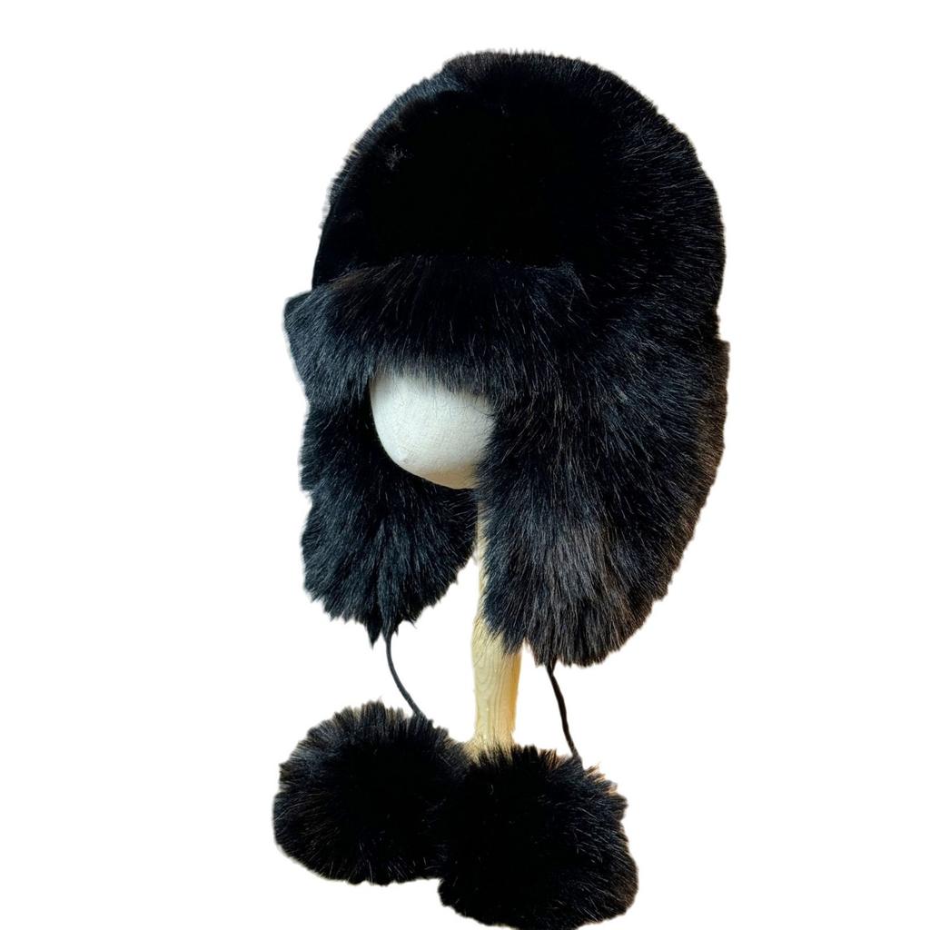 New Winter Lei Feng Hat Plus Velvet and Thickened Outdoor Cold Proof Hat for Women  High End Plush Warm Ear Protection Headgear