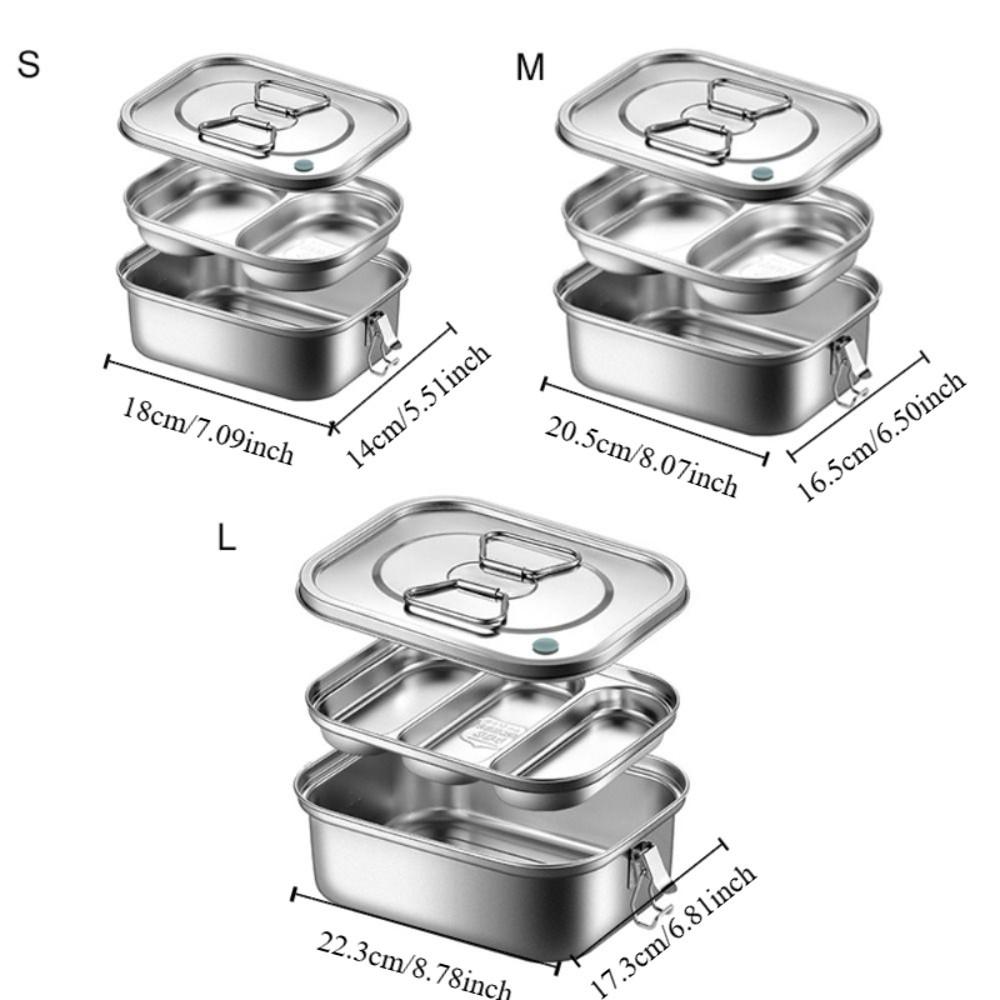 304 Stainless Steel Camping Lunch Box Compartmental Food Storage Box Dinnerware Picnic Box  Trip