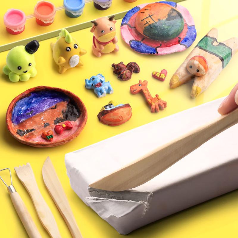 Air-Dry Stone Plasticine Clay 250g - White No-Bake Pottery Clay with Varnish and Tools