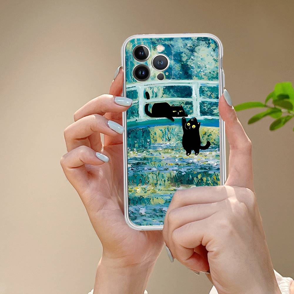 

Black Cat Van Gogh TPU Silicone Case For IPhone 11 12 13 14 15 16 17 Pro Max Shockproof Clear Back Cover iPhone 16 plus