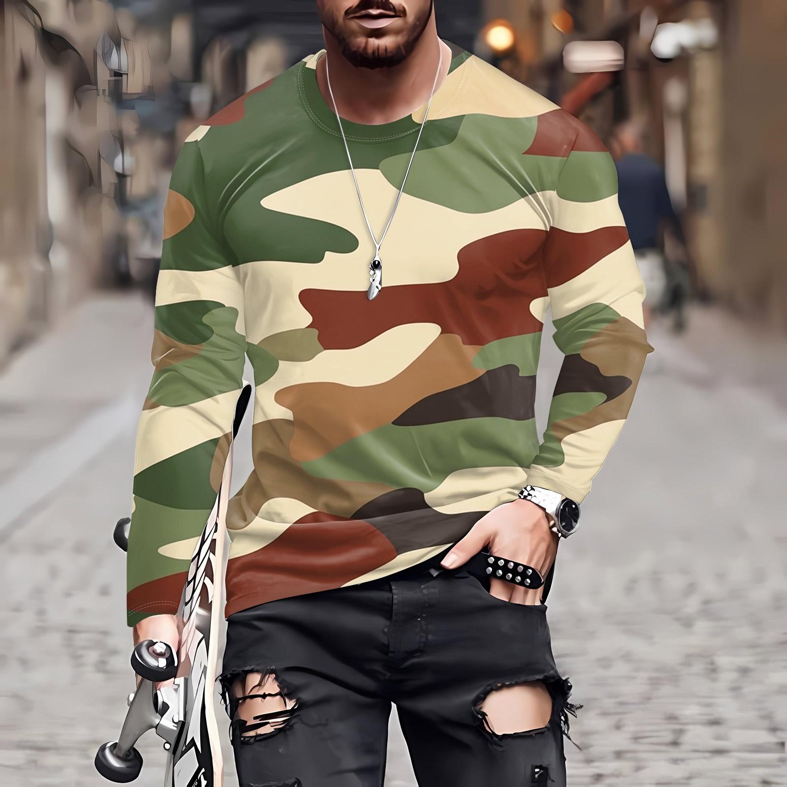 

Муж. Футболка Круглый вырез Одежда Одежда На открытом воздухе Длинный рукав С принтом Модельер Винтаж XXXXL коричневый