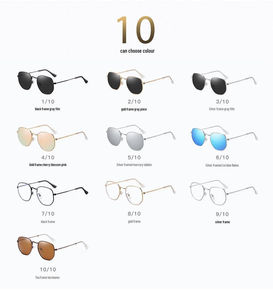 Men's Polygon Polarized Sunglasses - Colorful Metal Frame, Anti-UV, Anti-Blue Light, Flat Lens 3548