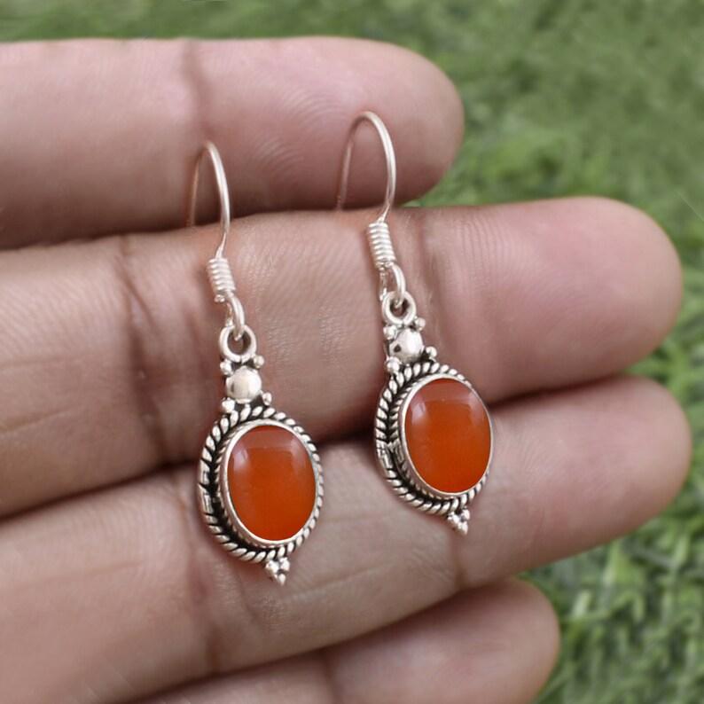 Carnelian Oval Gemstone Handmade Designer Earring, Gift For Her, Birthday Gift, Boho Earring, Wedding Gifts, 925 Silver Earring