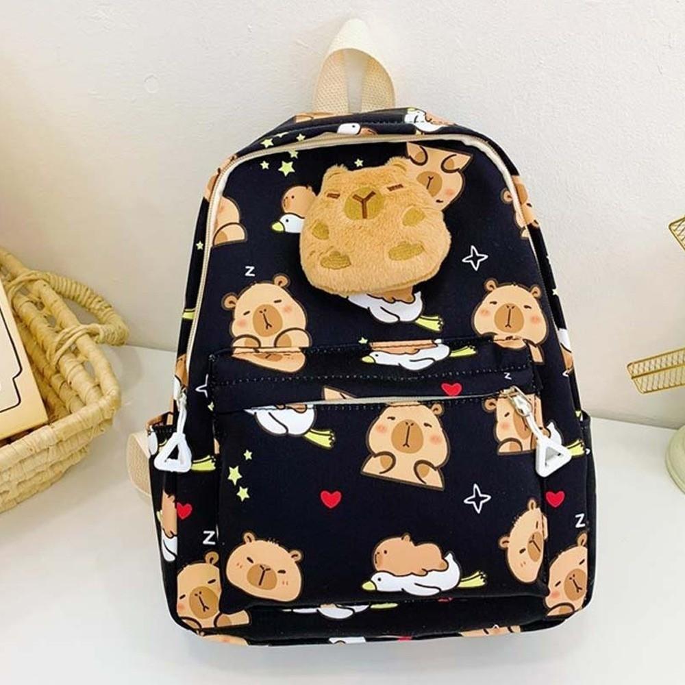 Nylon Capybara Backpack Thickened Large Capacity School Bag Cute Cartoon Animal Daypack Unisex