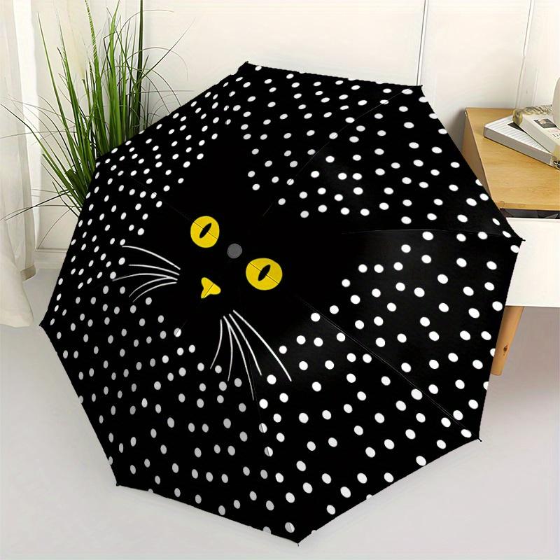 1pc Cat Polka_Dot Automatic Open/close Folding Compact Umbrella, 8-Rib Sturdy Canopy, Lightweight Portable, Everyday Use, Gift, Outdoor Umbrella, Trav