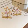 Silver Needle Pink Butterfly Zircon Cutout Stud Earrings - High-End Luxury Fashion Jewelry