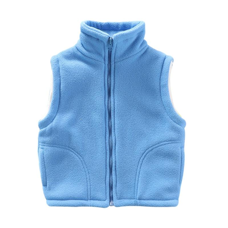 Dětská teplá fleecová vesta pro děti 2-10 let, jednobarevná vesta na zip s kapsou