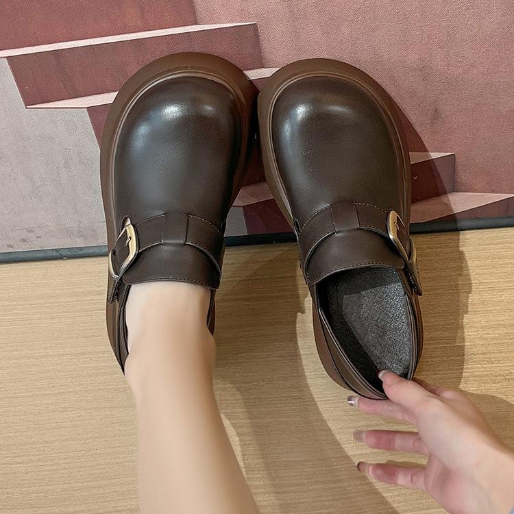 

[Неполный размер] Новая кожаная обувь, маленькие кожаные туфли на два носка, туфли-маффины и туфли-лодочки 40 коричневый