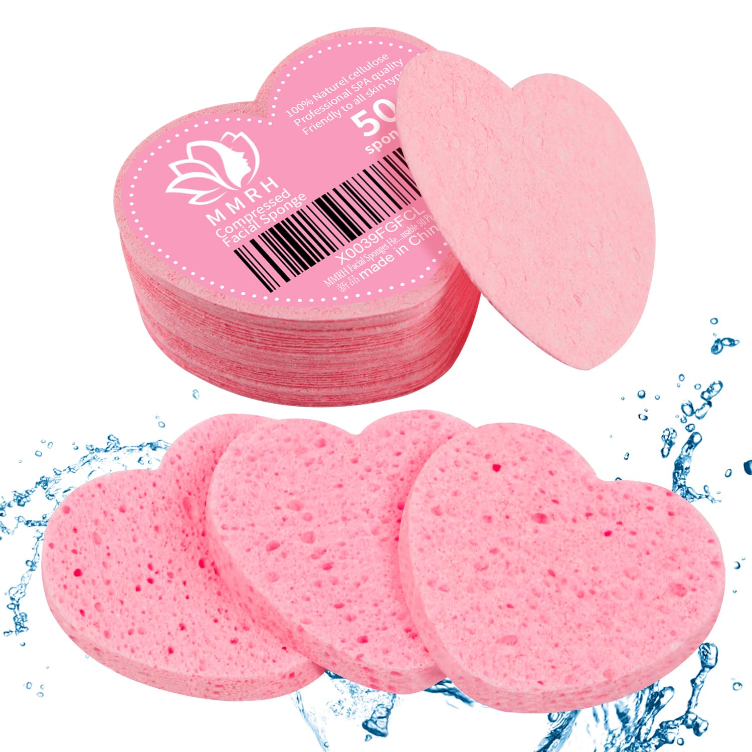 

50pcs Heart Shaped Compressed Facial Natural Cosmetic Spa Sponges for Daily Facial Exfoliating Facial Cleansing for Makeup Perfect for Home and рожевий