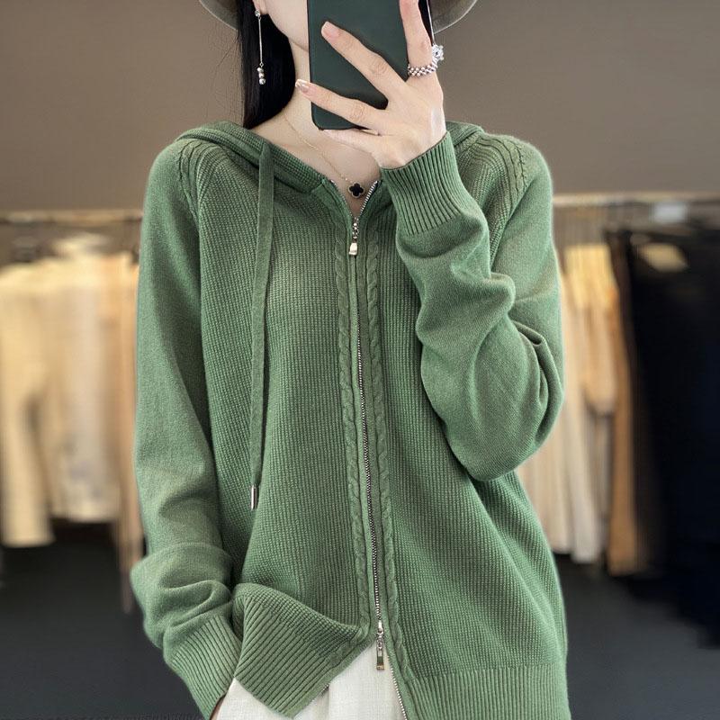 Suéter para mulheres com capuz e zíper cardigan moda suéter feminino lazer suéter plus size