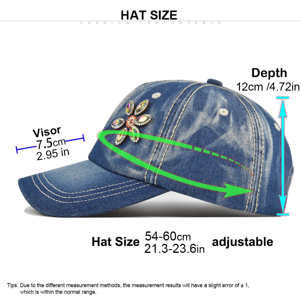 Vibrant Rhinestone Flower Embellished Baseball Cap - Lightweight, Adjustable, Trendy Sun Hat for Women with Solid Colors