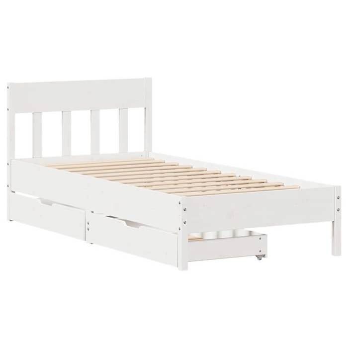 VidaXL Cadre de lit et tête de lit blanc 100x200 cm bois de pin massif, meuble de chambre à coucher, sommier, lit en bois, 3301873