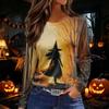 Women's Halloween Print Long Sleeve Top with Side Slit Hem, Round Neck