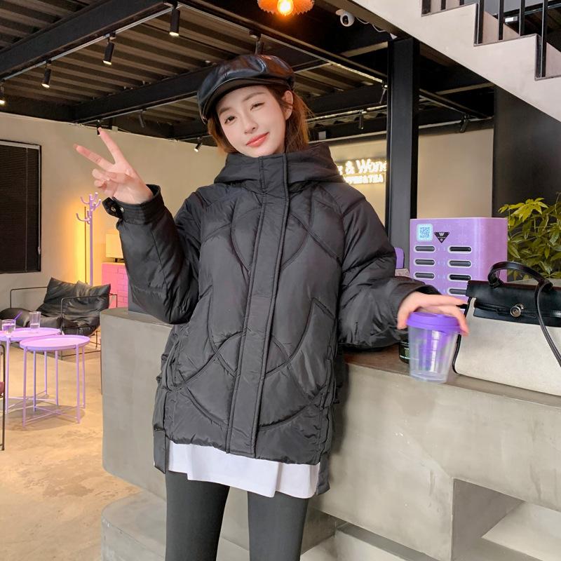 

Loose bread clothes women s winter new short casual hooded large size cotton-padded clothes, cotton-padded jackets and jackets M чёрный