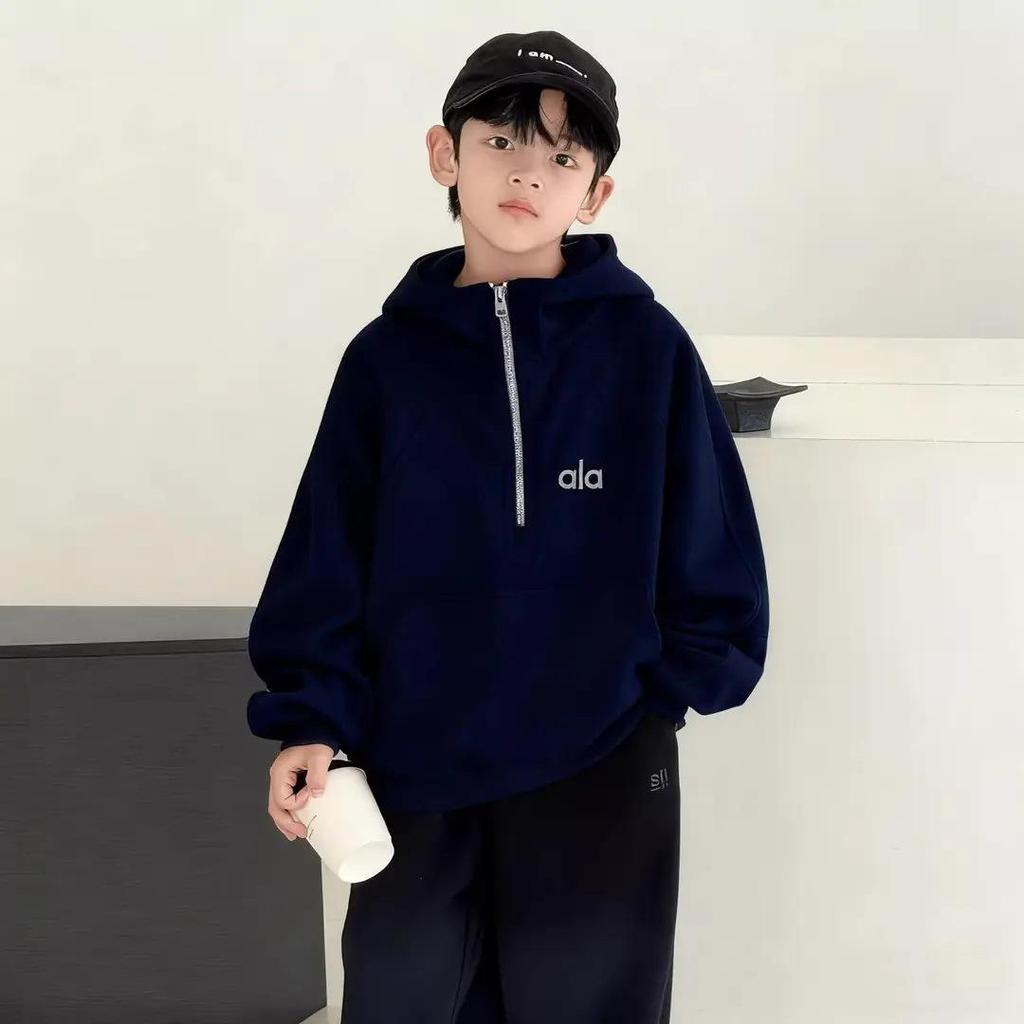 Boys' Velvet-Lined Hooded Sweatshirt - 2026 Trendy Winter Fleece for Big Kids