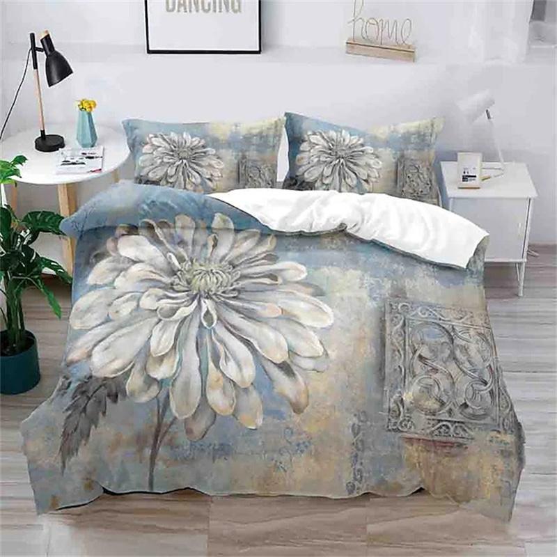 Blumen Bettbezug King Mikrofaser 3D Botanische Blüte Blumen Bettwäsche Set Luxus Geometrisch Schwan Bettdeckenbezug Für Mädchen Teenager