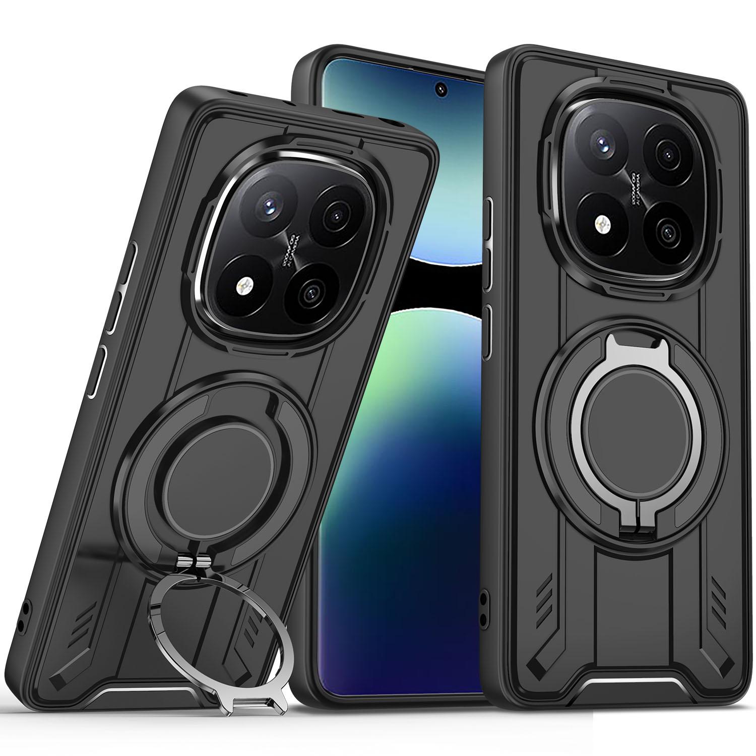 

For Xiaomi Redmi Note 14 Pro 4G Case Compatible with MagSafe Rotating Ring Kickstand PC+TPU Shockproof Phone Cover Black