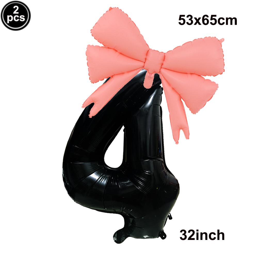 32inch Aluminum Film Black Bow Number Balloons Ribbon Bows Balloons for Birthday Decoration Supplies Anniversary Number Balloons