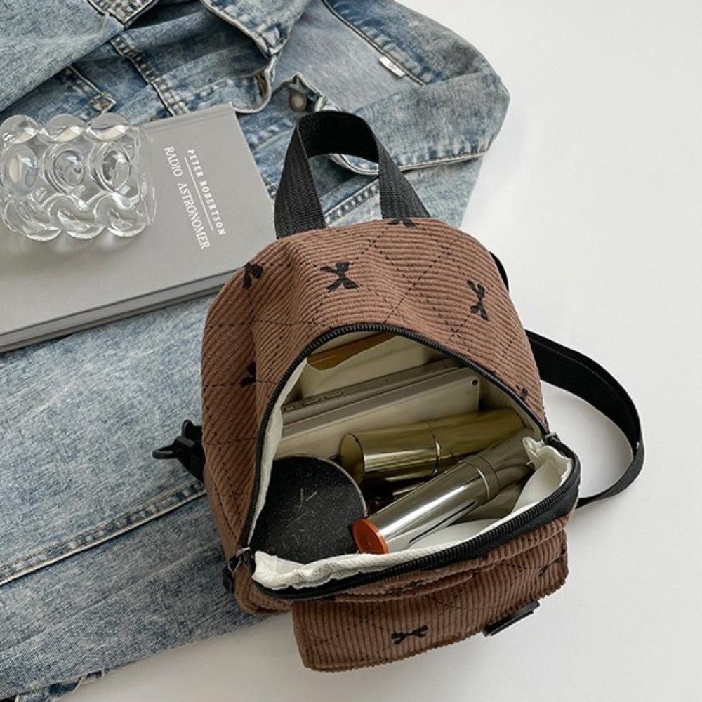 Mini Backpack Sweet Bowknot Printed Shoulder Bag Travel Cosmetic Storage Bag Korean Ins Student Bookbags Casual Rucksack