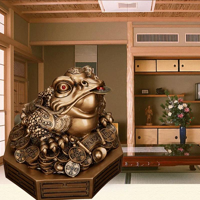 Chinese Style Feng Shui Golden Toad with Movable Coin In Mouth Wealth Fortune Ornament Richness Figurine Home Office Desk Decor
