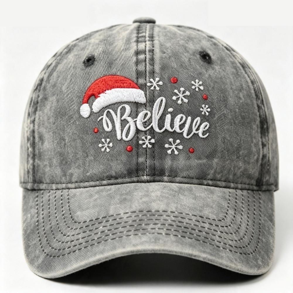Embroidered Snowflake Baseball Cap Adjustable Strap Cotton Snowflake Embroidered Hat Breathable Vintage Wash Baseball Cap