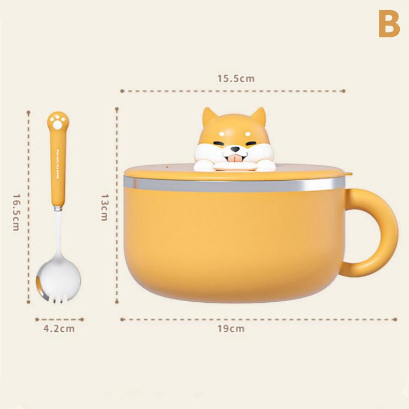Stainless Steel Instant Noodle Bowl With Lid 1000ml Wide Mouth Food Container for Student Dormitory Fast Heating Meal