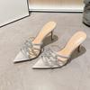 Women's Summer Rhinestone Pointed-toe Stiletto Mules  Stylish Slip-on Sandals For Outdoor Wear