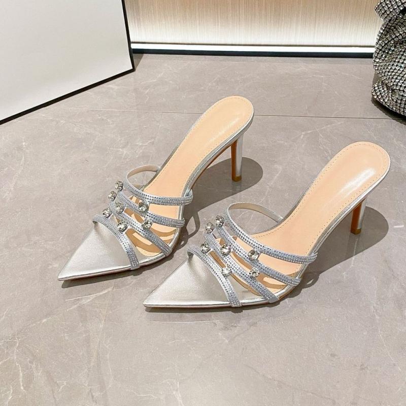 Women's Summer Rhinestone Pointed-toe Stiletto Mules  Stylish Slip-on Sandals For Outdoor Wear