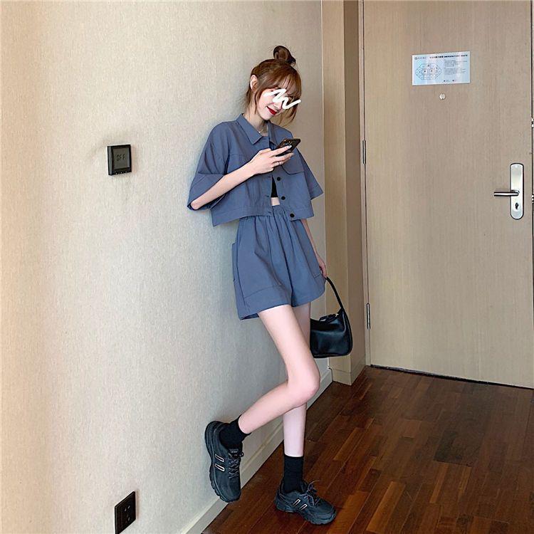 Korean Style Women's Chic Summer Workwear: Versatile Loose Short Sleeve & Shorts Two-Piece Uniform Set