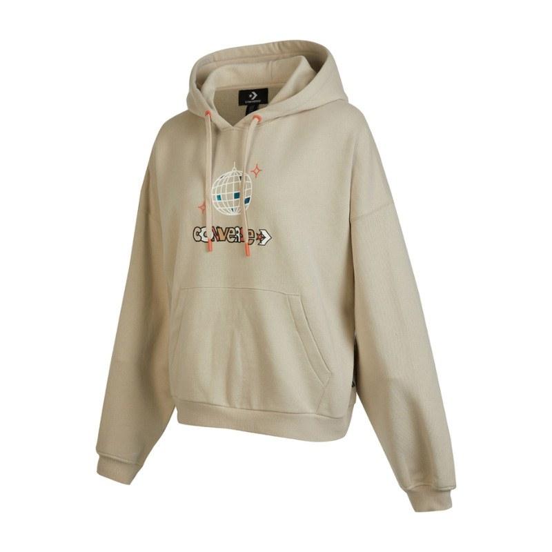 Converse Sweatshirts Women s Khaki Beige Hooded Thickened 10024176-A02 M