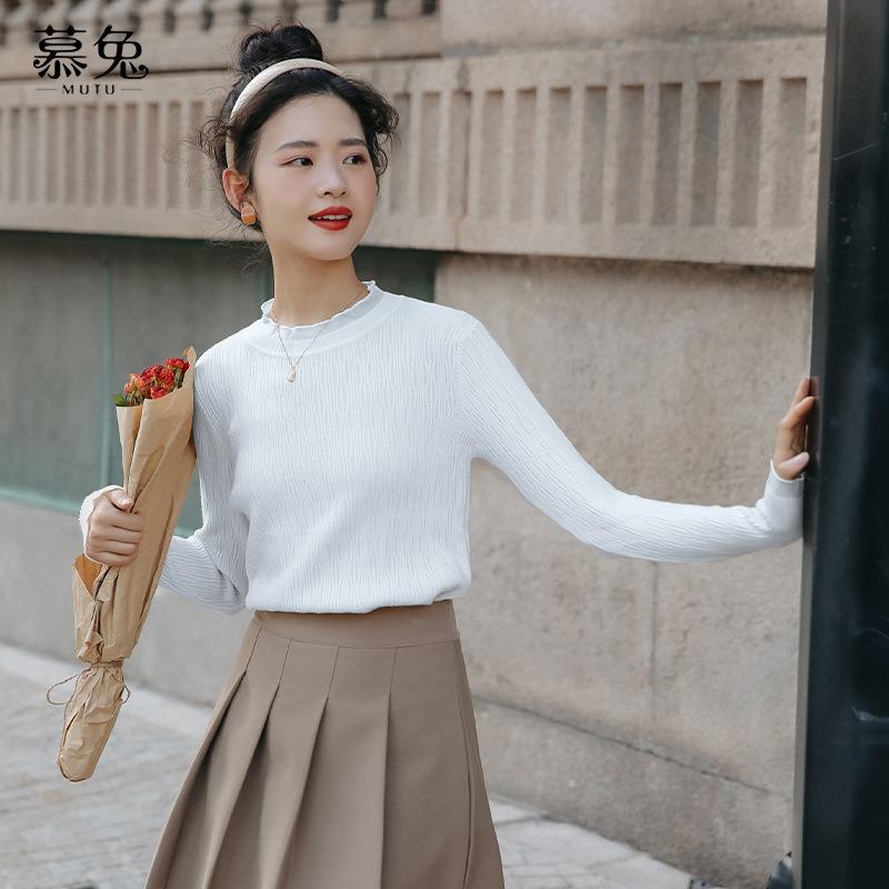 

Semi-turtleneck knitted sweater women s autumn new slim-fitting and thin inner lace bottoming shirt top regular One size fits all [recommended 80-60kg]