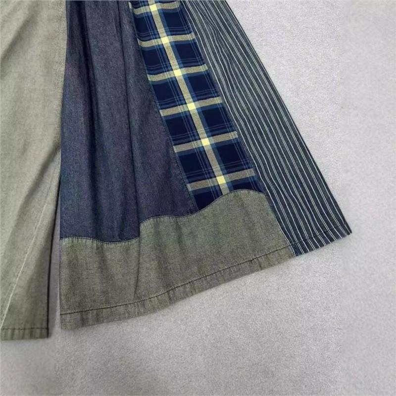 Johnature Autumn Patchwork Wide-leg Pants Loose Casual Drawstring Elastic Waist Retro Nine-point Women Pants