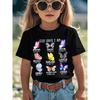Girls for Short Sleeve T-Shirt Featuring a Butterfly And Grid Print Casual And Versatile Summer Fashion