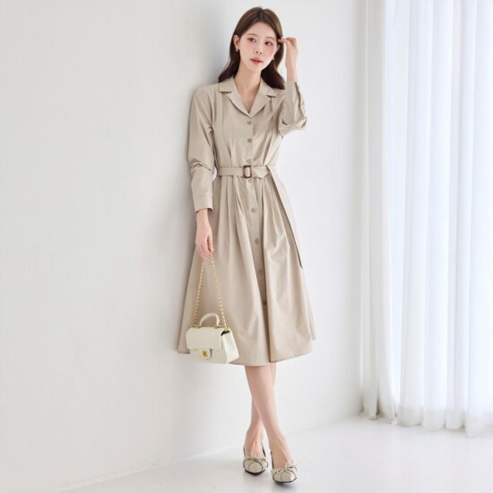 Morris Coming Home Belted Collar Button Flare Long Dress M2603op030a