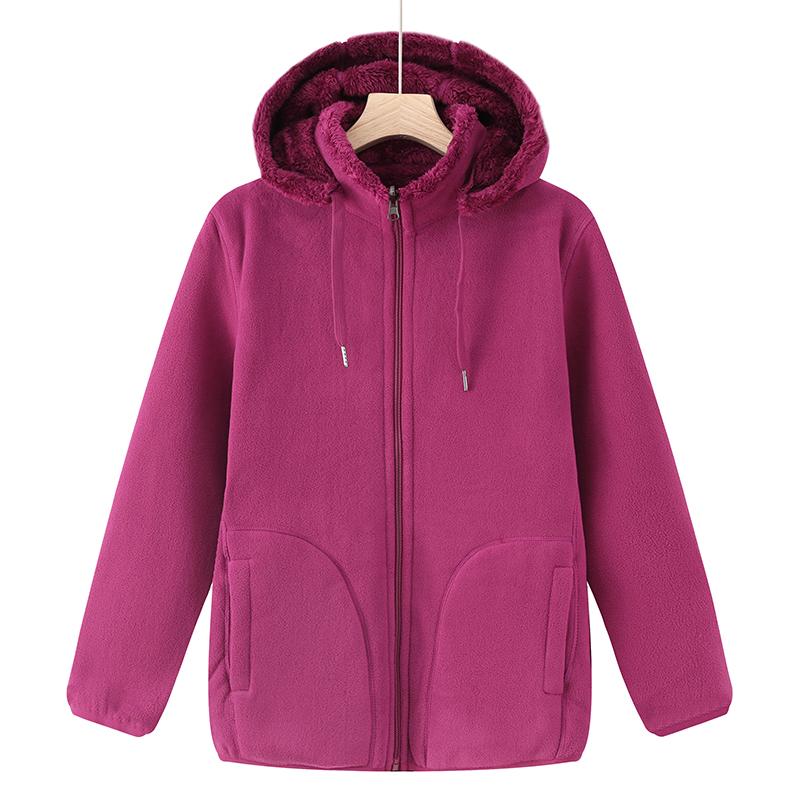 

Утепленные зимние толстовки с капюшоном Куртки женские Флисовые пальто Повседневные топы на молнии для женщин среднего возраста Теплое пальто XXXXXL фиолетовый