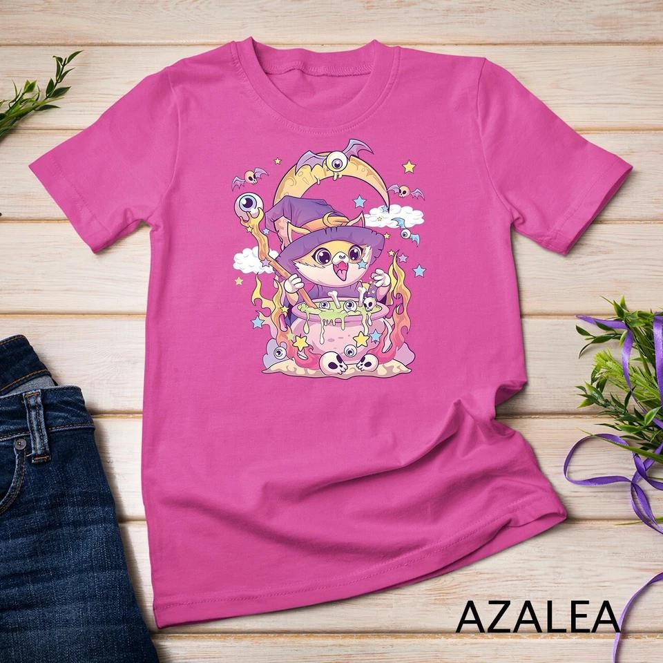 Pastel Goth Wiccan Cat Cute Creepy Witchy Cat and Skull Unisex T-shirt 6 2XL
