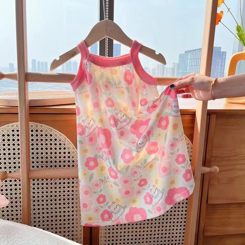2026 Summer New Girls' Ice Silk Strap Sleeping Skirt