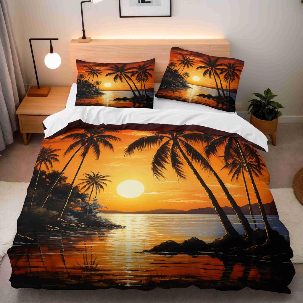 Zestawy poszewek na kołdrę Wschód Słońca Zachód Słońca i Morze dla Nastolatków Lekkie Poszwy na Kołdrę Wzór Morski Nadmorski Naturalny Zestaw Pościeli Dekoracja Sypialni