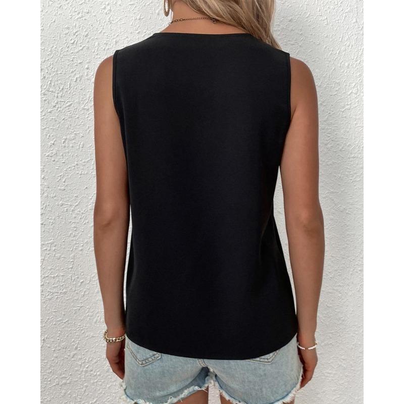 Summer Women T-shirt V-neck Vest Simple Solid Sleeveless Tank Tops Women's Tops