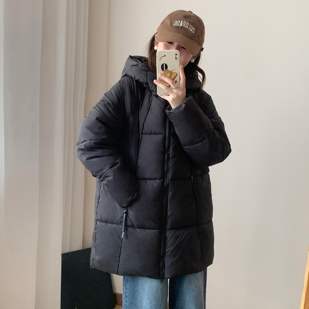 Autumn and Winter Down Padded Jacket Women's Puff Mid-length Hooded Loose Thick Warm Padded Jacket