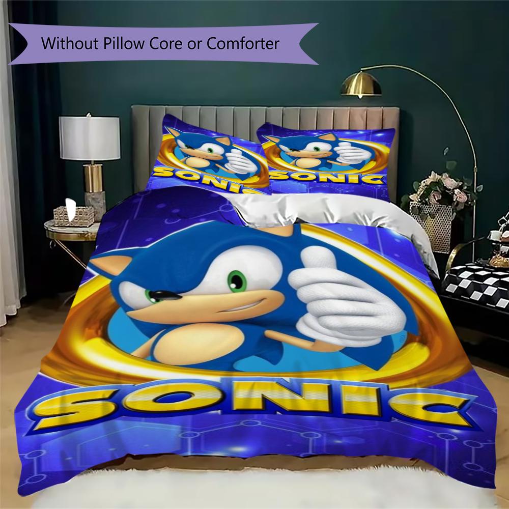 Sonic Blue Blur Threepiece Set 1 Duvet Cover 2 Pillowcase Without Core Without Core Christmas Birthday Gift Soft And Comfortable