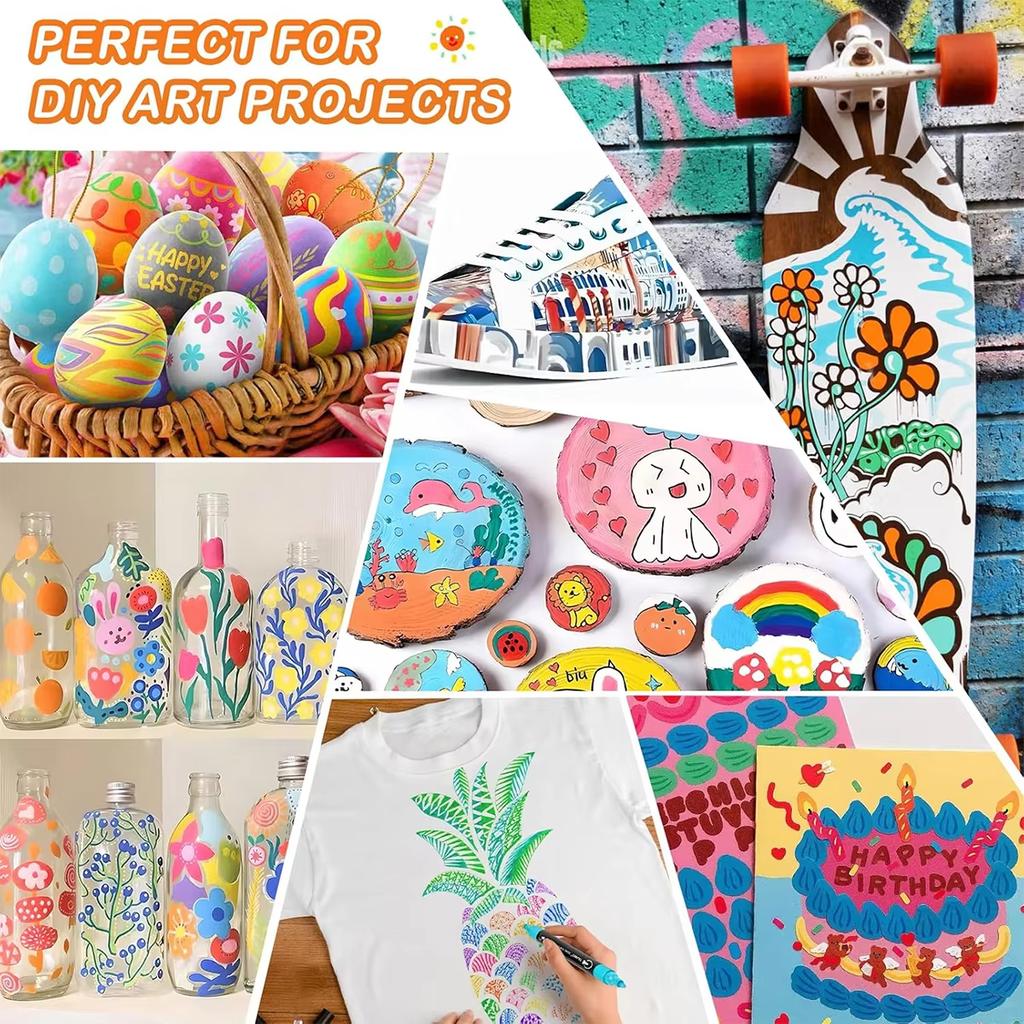 Dual Tip Acrylic Paint Pens Set - 12/24/36/48 Colors for Wood Canvas Stone Rock Painting Glass Ceramic DIY Crafts Markers