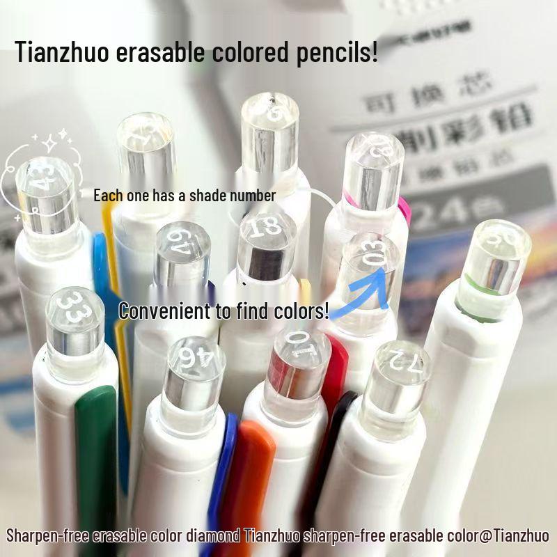 Tianzhuo Silinebilir Renkli Kalemler: 24/36 Renk, Otomatik Yağlı, Kapaklı ve Değiştirilebilir Uç Tutuculu, Bileme Gerektirmeyen.