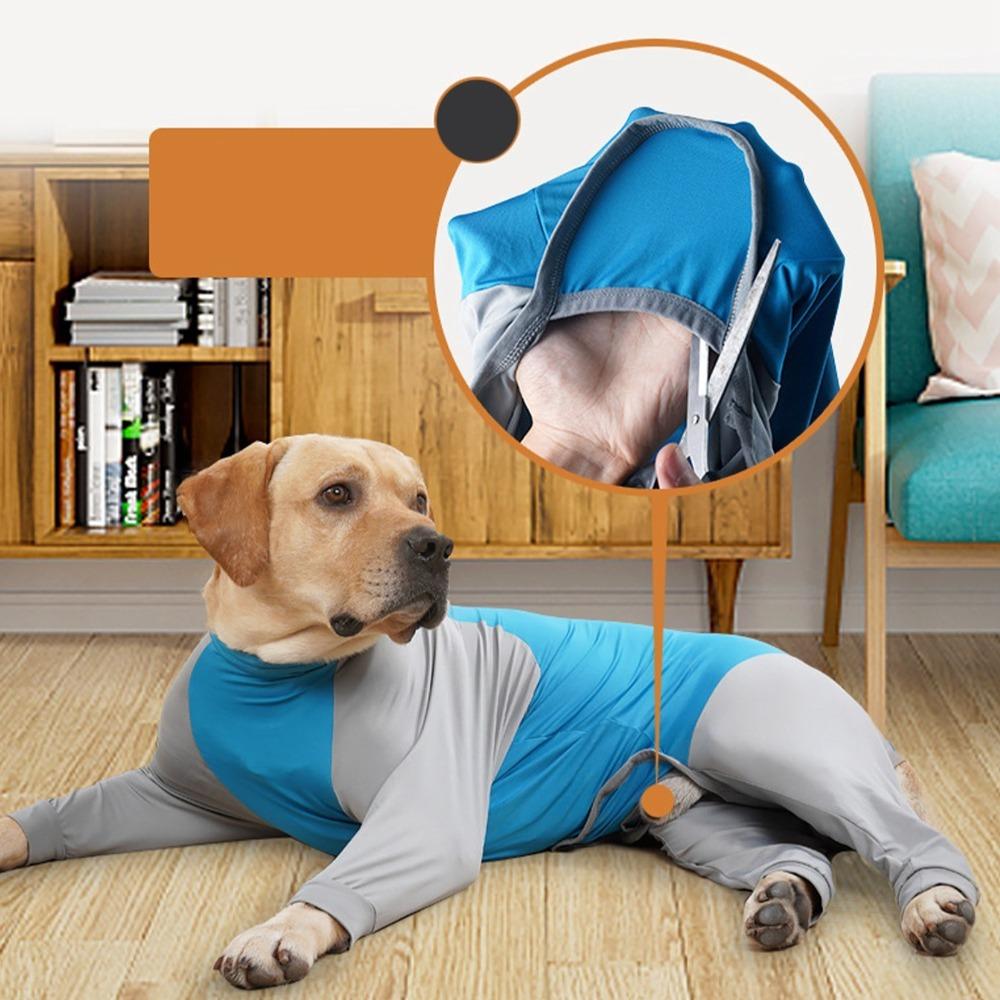 Blue Grey Color Dog Recovery Suit Four Leg Full Coverage Pet Pajamas Hair Shed Control