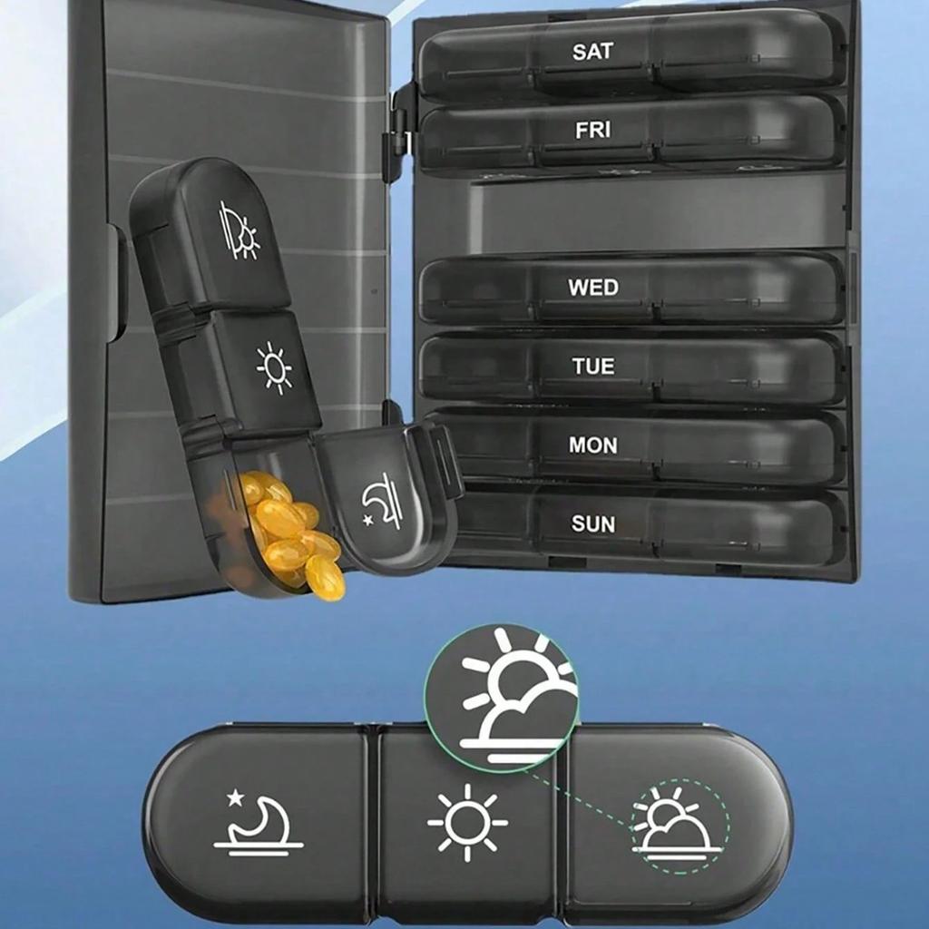 1PC Weekly Pill Box Morning, Noon and Night 7 Days 21 Compartments Large Capacity Pill Box Medicines Portable Plastic Dividers