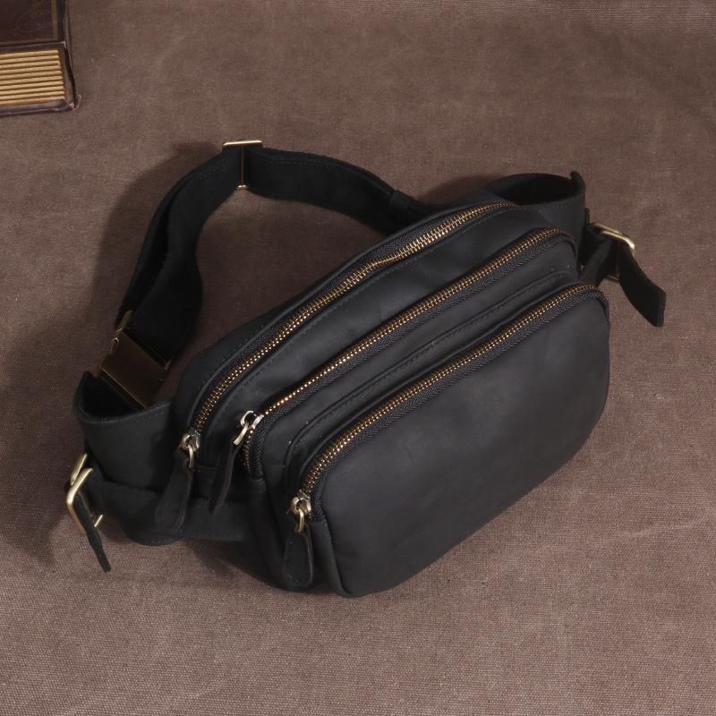 Real Leather Men's Bag, Multifunctional Men's Chest Bag, Cowhide Shoulder Crossbody Phone Bag, Crazy Horse Leather Waist Bag